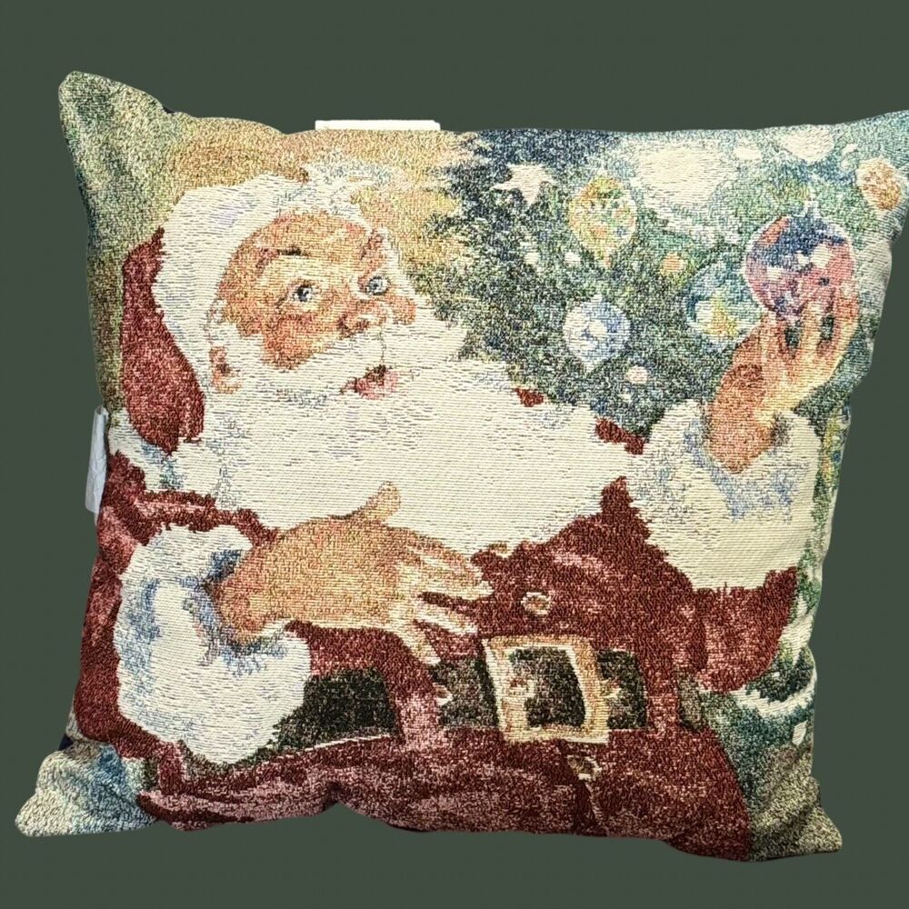 Tapestry 17"x17" Pillow Santa Christmas Tree Mohawk Vtg USA